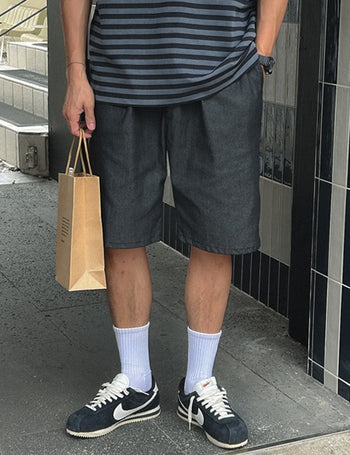 Minimal Denim Bermuda Shorts (2 colors, M~XL)