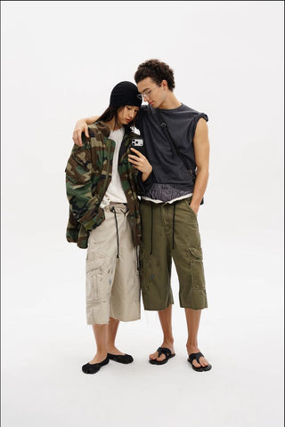 [MASONPRINCE] Distressed Cargo Capri Shorts