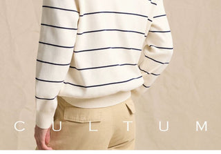 [CULTUM] Crewneck Striped Cotton Knit Sweater