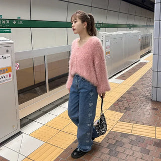Loose shaggy fur cardigan