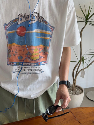 Blue sky digital print 1/2 t-shirt