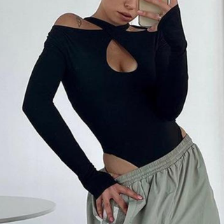 Hollow out long sleeve gloves solid bodysuit