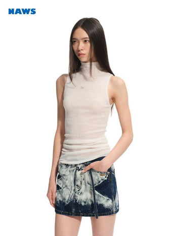 [NOTAWEAR] Wool Mock Neck Asymmetric Hem Knit  Top