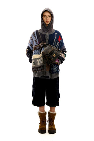 [Moromoro] Multi Pattern Patchwork Knit Set