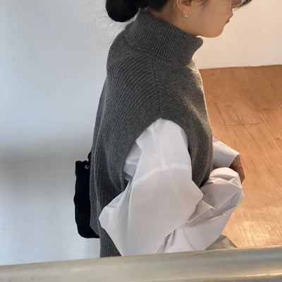 Planin Layered Wool Blend Turtleneck Knit Vest