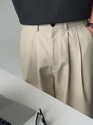 Getty Herringbone Double-Pleat Half-Band Pants