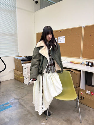 [NEVERSEEZ] Lapel Fleece Diagonal Zipper Jacket