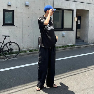 Nylon wide pocket drawstring pants