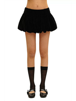 [Moromoro2] Velvet Puff Sleeve Bow Top & Bud  Skirt