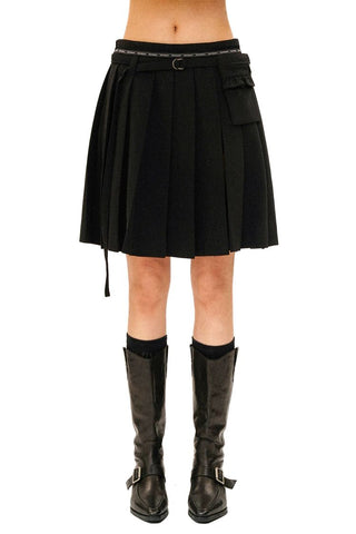 [Moromoro2] Ribbon Slit Pleated Skirt