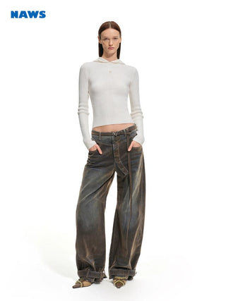 [NOTAWEAR] Hooded Slim Fit Ribbed Knit Top