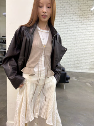 [NeverSeez] Stand Collar Asymmetrical PU Leather Jacket