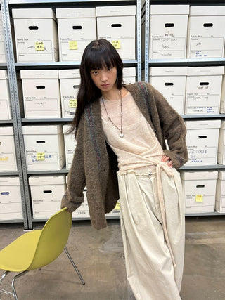 [NeverSeez] Two-Tone Jacquard Knit Cardigan