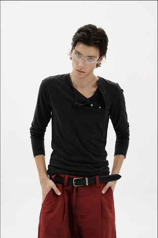 [MASONPRINCE] Layered Henley Long Sleeve Tee