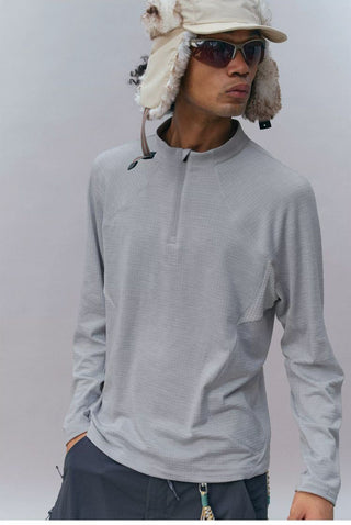 [Monterest] 3A Antibacterial Grid Fleece Half-Zip Tee