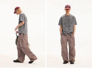 [Monterest] Washed Pleated Wide Leg Parachute Pants