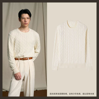 [CULTUM] Ivy Style Cable Knit Crewneck Sweater
