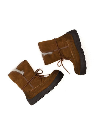 [Moromoro] Distressed Suede Fur-Lined Platform Snow  Boots