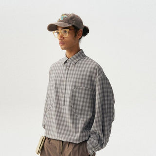 [Monterest] Oversized Half-Placket Check Shirt