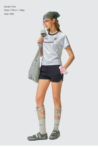 [Monterest] Drawstring Logo Embroidered Sweat Shorts