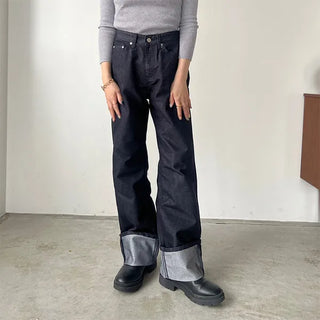 Roll-up low-rise denim pants