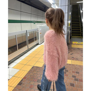 Loose shaggy fur cardigan
