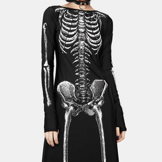 Long sleeve crewneck skeleton print maxi dress