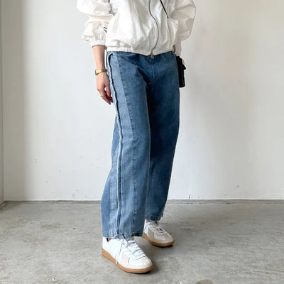 Side fringe denim pants