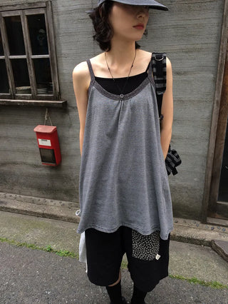Striped, bordered, two-tone long sleeveless top