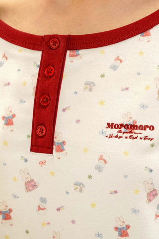 [Moromoro2] Rabbit Print Suede Pajama Gift  Set