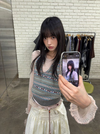 [NEVERSEEZ] Fair Isle Knit Halter Vest