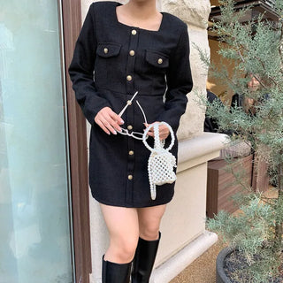 Square neck tweed mini dress
