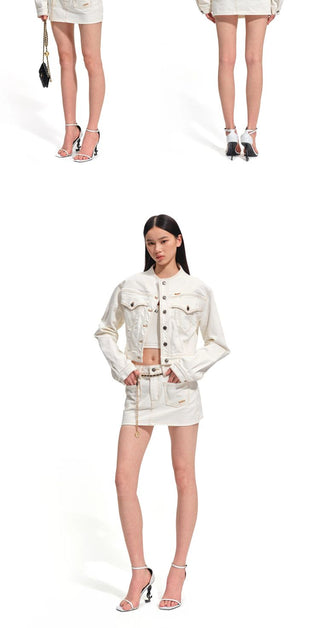 [NOTAWEAR] Cropped Denim Jacket Stand  Collar