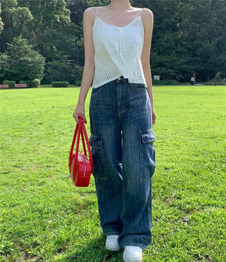 Parachute cargo denim pants