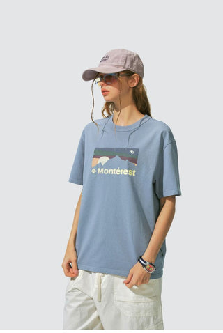 [Monterest] Washed Distressed Mountain Print T-Shirt