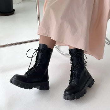 Mid-calf lace-up boots