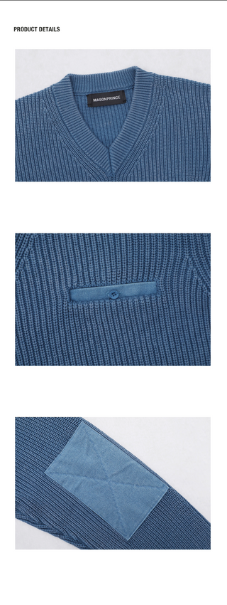[MASONPRINCE] V-neck Patch Elbow Sweater