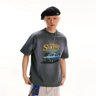[Monterest] Washed Car Print Relaxed Fit Tee