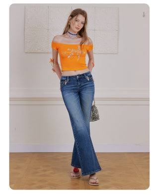 [NECY] Cross Zip Pocket Washed Slim Flare Jeans
