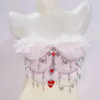 Fluffy metal chain cross applique tube top