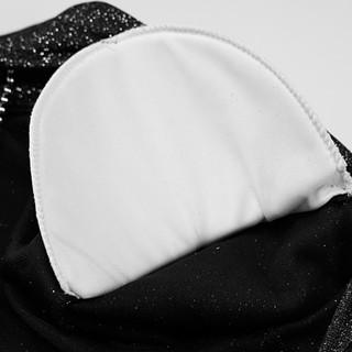 Long sleeve crewneck padded beaded mini dress