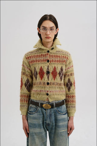 [MASONPRINCE] Wool Blend Fair Isle Fitted Cardigan