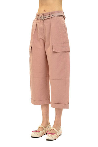 [Moromoro2] 3D Silhouette Belted Work Cropped  Pants