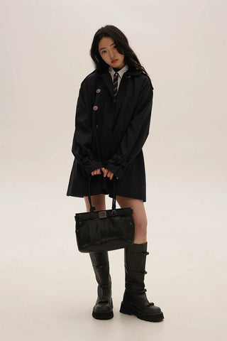 [Moromoro2] Wool Blend Doll Collar Trench  Coat
