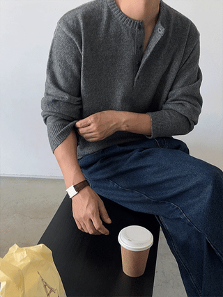 Need Minimal Soft Henley Neck Knit