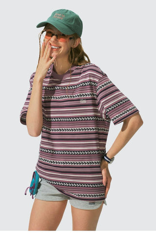 [Monterest] Cotton Totem Stripe Embroidered Tee