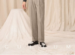 [CULTUM] Wool Blend Herringbone Double Pleat Trousers