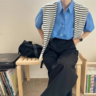 Striped faux shoulder knit