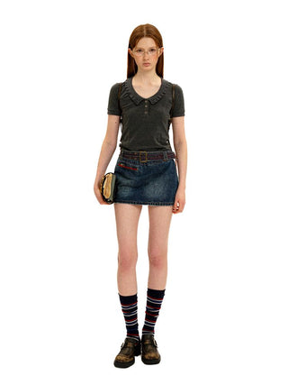 [Moromoro2] Washed Denim Fringe  Collection