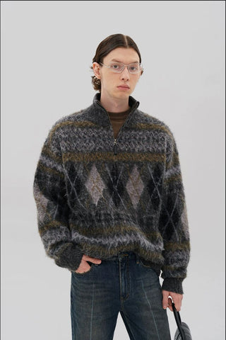 [MASONPRINCE] Wool Blend Fair Isle Fitted Cardigan